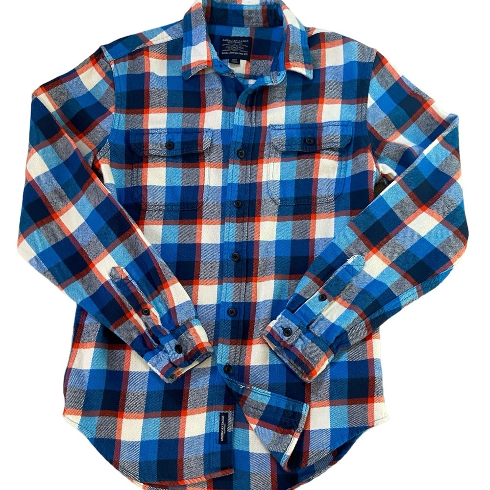 American Eagle Outfitters Men's Flannel Shirt Navy Royal Red Size Small